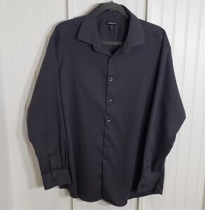 Claiborne Dress Shirt Wrinkle Free Fitted Long Sleeve Charcoal 17 1/2 XL